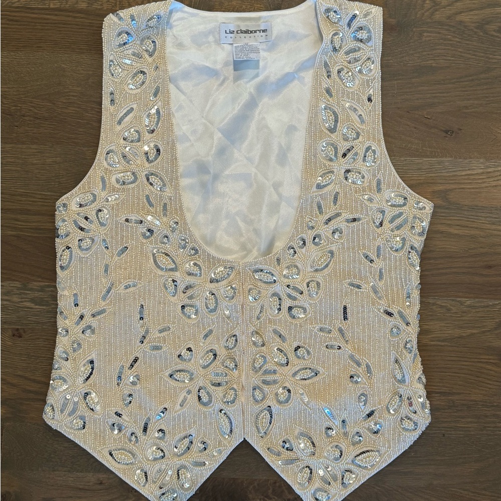 Liz Claiborne Collection Beaded Sequin Women’s 100% Silk Vest Size M